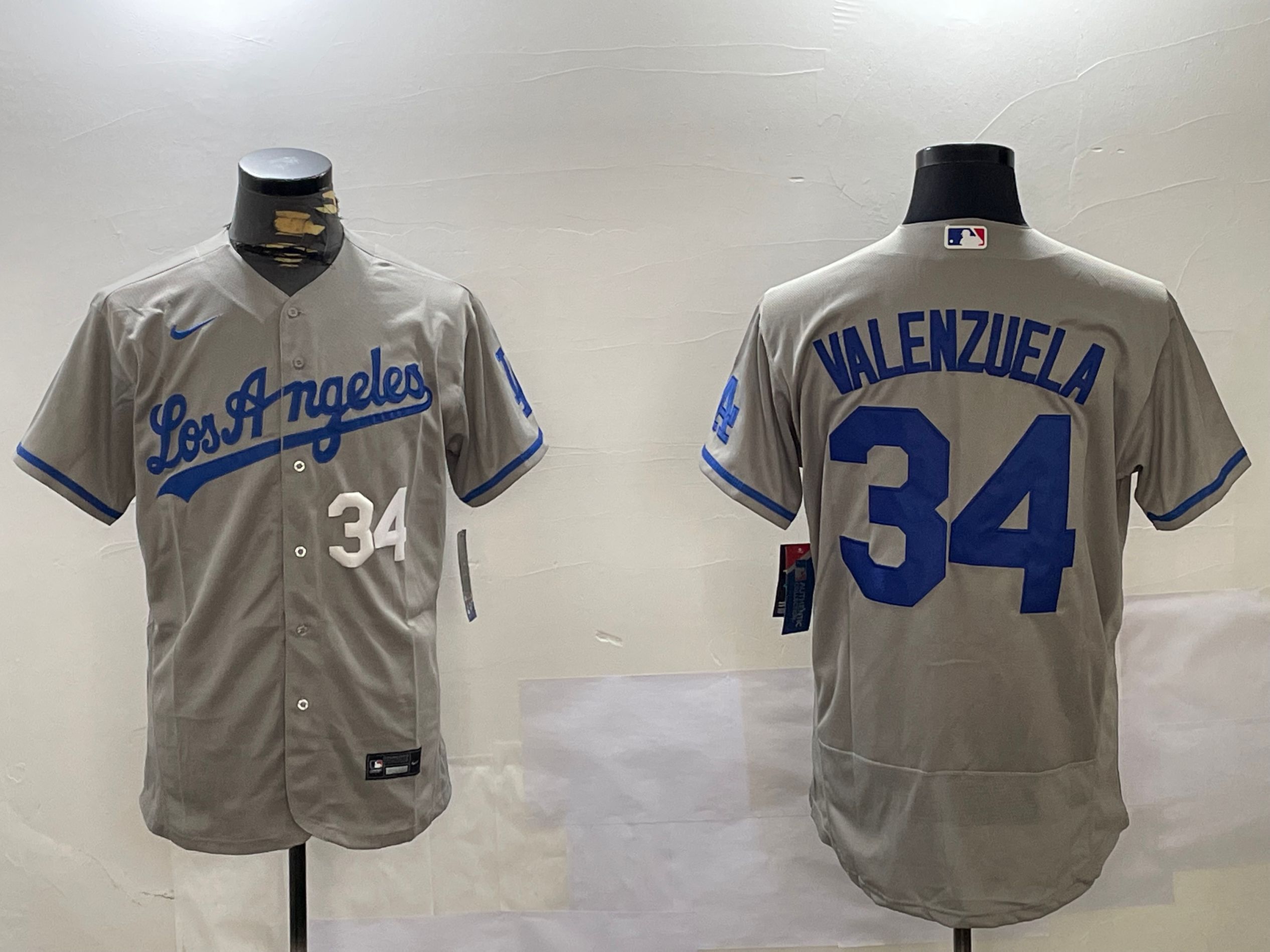 Men Los Angeles Dodgers 34 Valenzuela Grey Elite 2024 Nike MLB Jersey style 12161